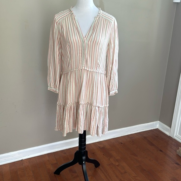 Paige Kylen Stripe 3/4 Sleeve V-Neck Mini Ruffle Casual Summer Dress Size S - Picture 3 of 11